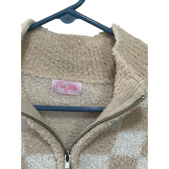 Pink Lily Oversized Beige Quarter Zip Sweater Size Medium - Picture 4 of 4
